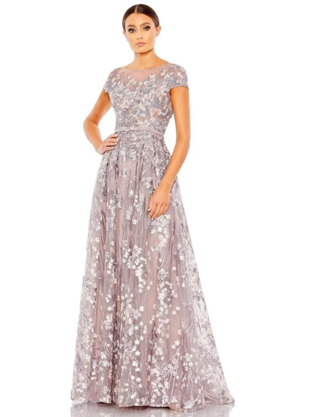 Mac Duggal 20405 Embroidered Tulle Cap Sleeve A-Line Gown
